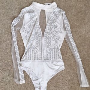 NWT White Mesh Studded Bodysuit