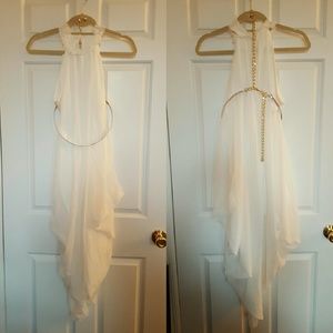 REDUCEDWhite Chiffon Halter Dress w/Gold Belt NWOT