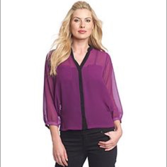DKNY Jeans Two Pocket Sheer Blouse in Pink