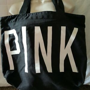 Victoria Pink black canvas bag w zipper