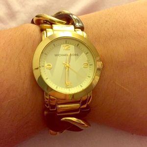 Michael Kors Tortoise and Gold Chain Watch