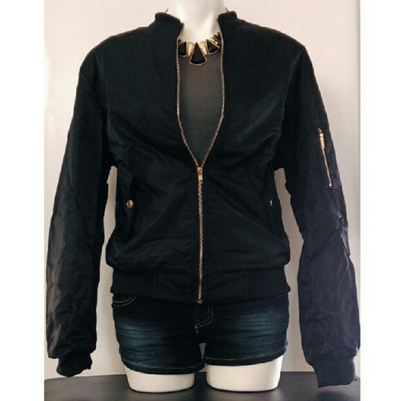 Padded Black Bomber Jacket - Picture 2 of 4
