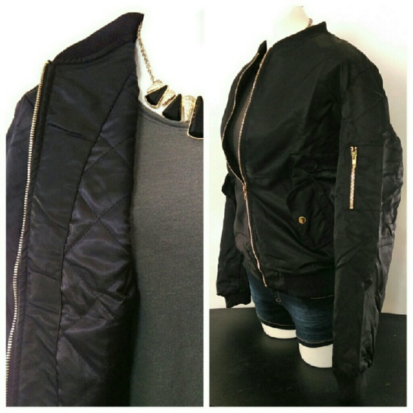 Padded Black Bomber Jacket - Picture 3 of 4