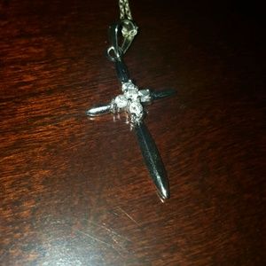 Sale!! silver cubic zirconia accent cross necklace