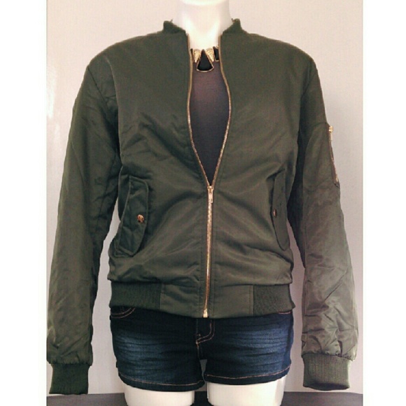 Padded Olive Bomber Jacket - Picture 2 of 4