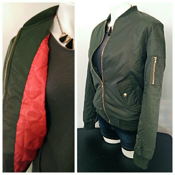 Padded Olive Bomber Jacket - Picture 3 of 4