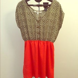 Cute Orange and Geometric Print Mini Dress! Size S
