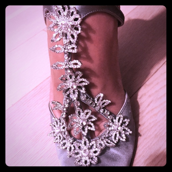 Manolo Blahnik crystal satin shoes