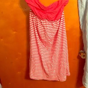 Express Strapless pink and white stripped dress