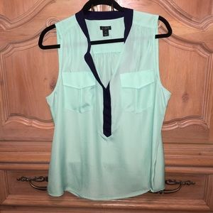 J Crew Mint and Navy Sleeveless Blouse