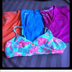 3 Nike Dri fit shirts an VS bralette.