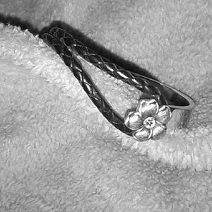 Brighton Black leather & silver flower bracelet