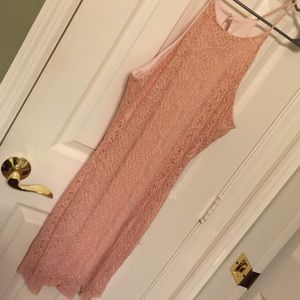Peach lace dress.
