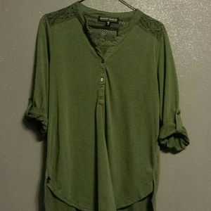 High-low army green top