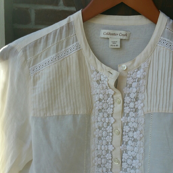 Coldwater Creek Embroidered Cream Shirt - Picture 2 of 4
