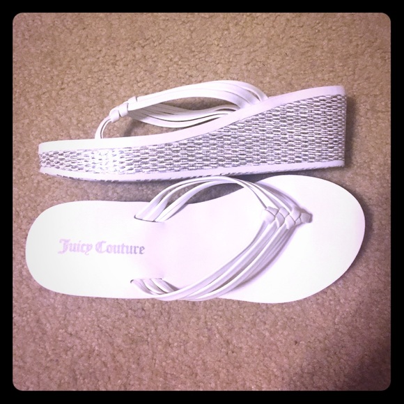 Juicy Couture white and silver flip-flops