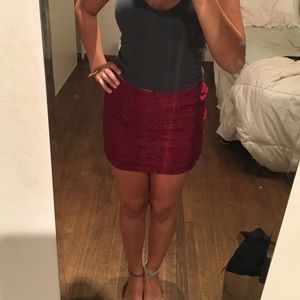 Red lace pencil skirt