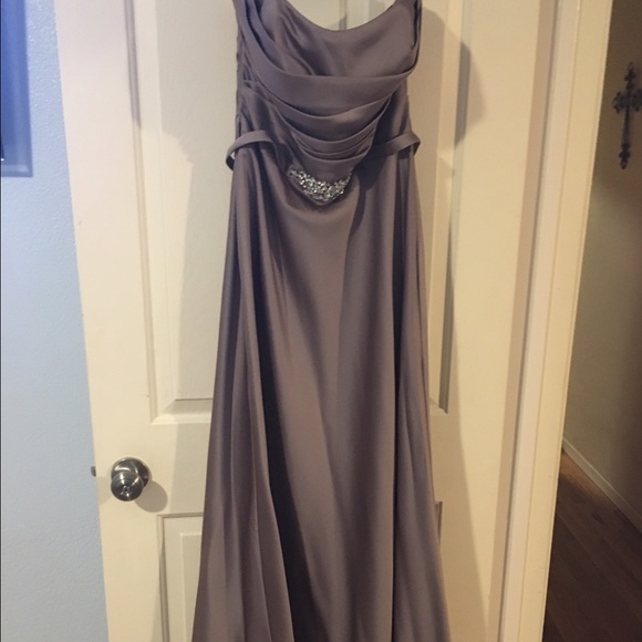 Strapless Long Satin Dress with Crystal Belt