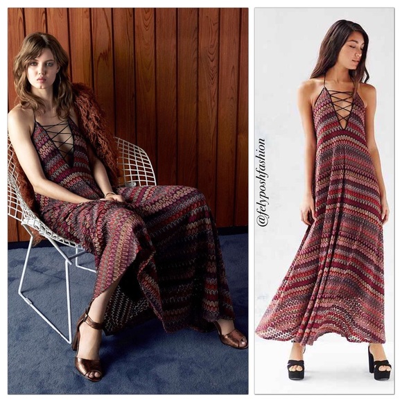 Urban Outfitters Flame Stitch Lace-Up Maxi Dress - Picture 2 of 4