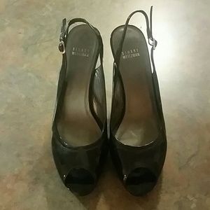 Stuart Weitzman black patent leather sling backs