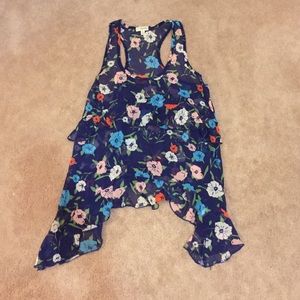Navy Blue Floral Tank Top