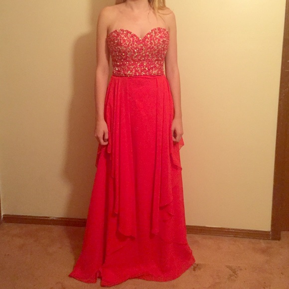 Red Beaded Prom Dress