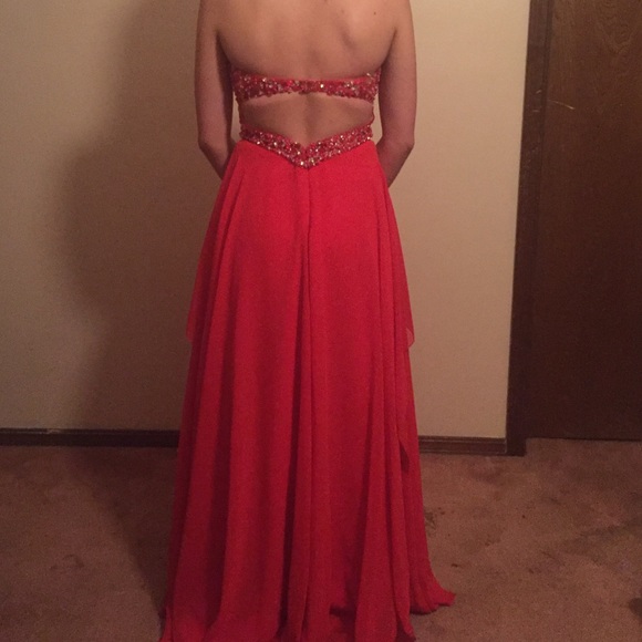 Red Beaded Prom Dress - Picture 2 of 3
