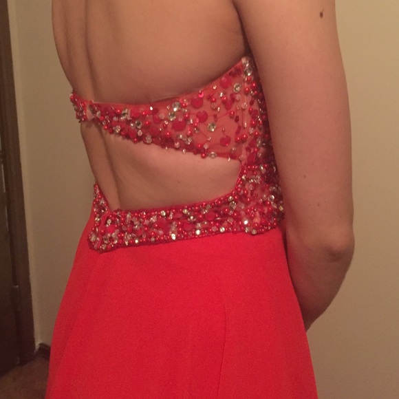 Red Beaded Prom Dress - Picture 3 of 3