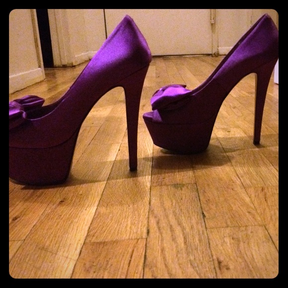 Purple satin platform heels