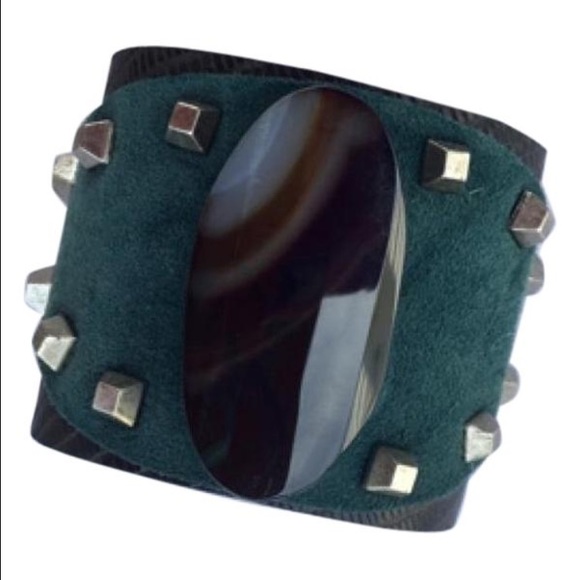 Leather Rivet Cuff with Black Agate