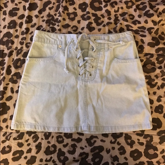 Jean mini skirt with a lace tie front