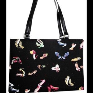 3 Pc Black Shoe pattern bags w/matching makeup bag