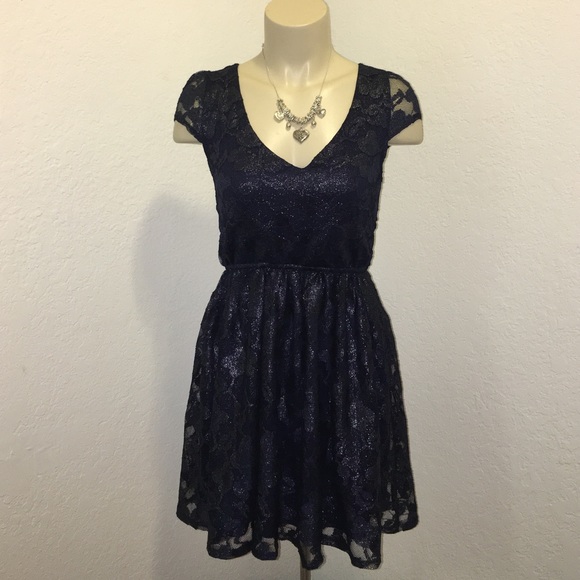Navy Blue Floral Lace Dress