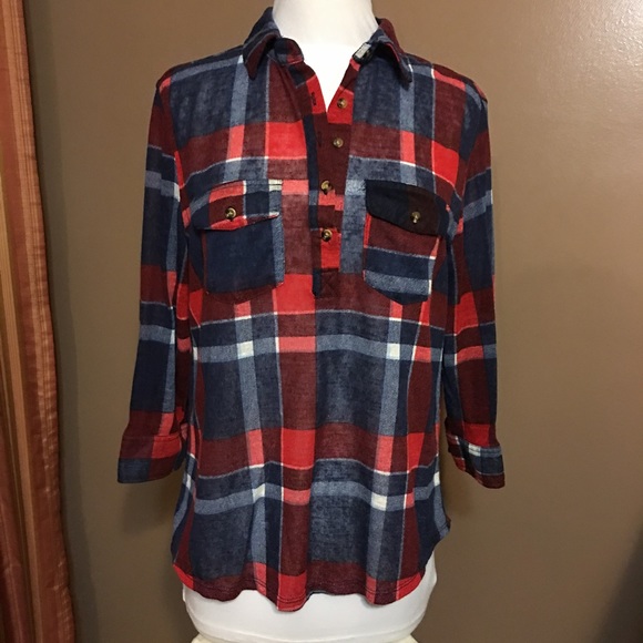 Red & Blue Plaid Top
