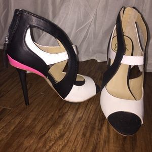 White and black heels