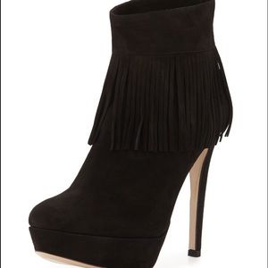 Charles David-Black Suede Fringe Booties