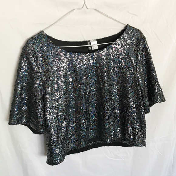H&M Dark Sequin Crop Top - Picture 1 of 3