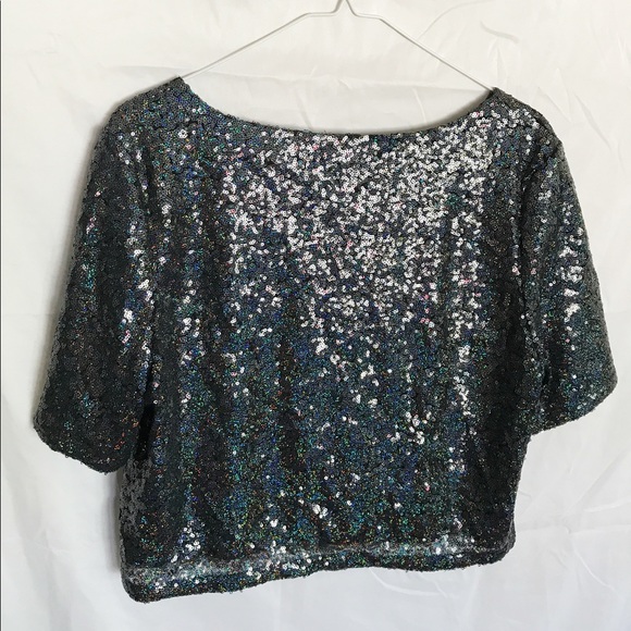 H&M Dark Sequin Crop Top - Picture 2 of 3