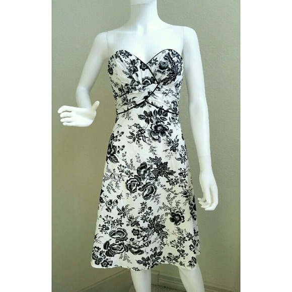 Black and White Floral Strapless Dress - Picture 1 of 1