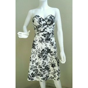 Black and White Floral Strapless Dress
