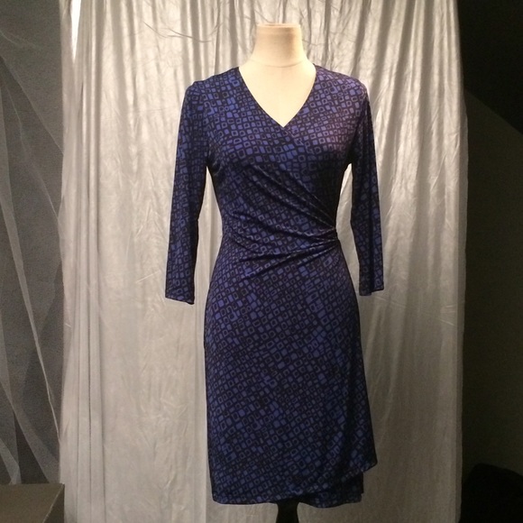 Deep blue and black patterned wrap dress in cobalt - Picture 1 of 4