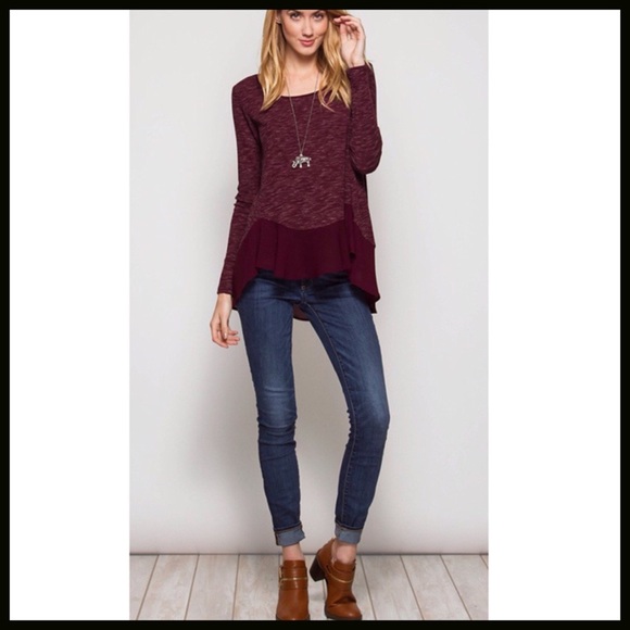 Heathered Wine Ruffle Tunic - Picture 2 of 4