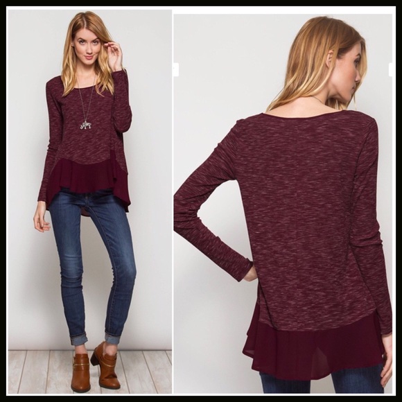 Heathered Wine Ruffle Tunic - Picture 3 of 4