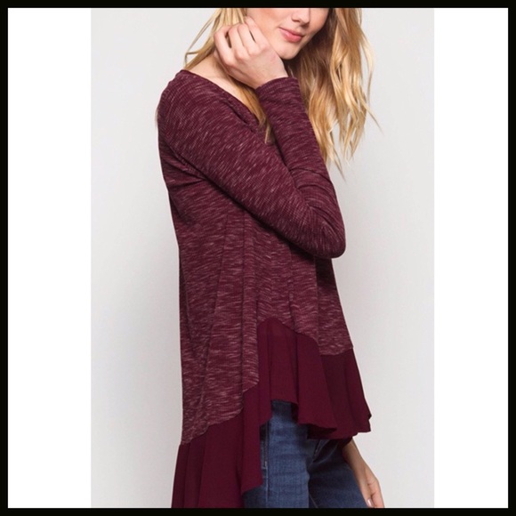 Heathered Wine Ruffle Tunic - Picture 4 of 4