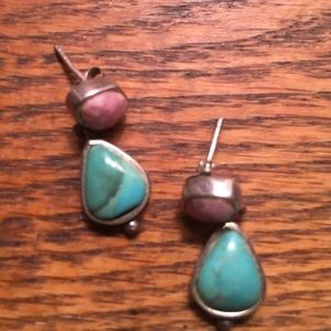 Turquoise and rose pink sterling silver earrings