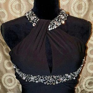 Black jeweled halter top gown