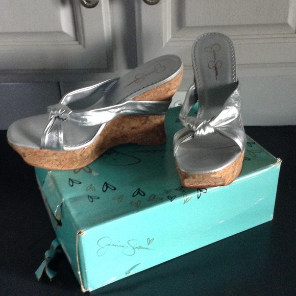 Jessica Simpson Silver Cork Heel Sandal NEW