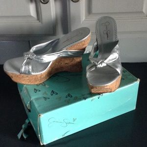 Jessica Simpson Silver Cork Heel Sandal NEW