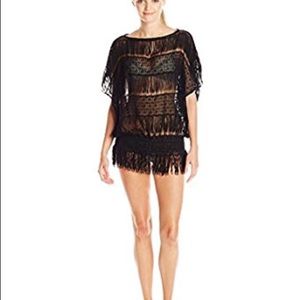 Women's French lace tunic cover up black