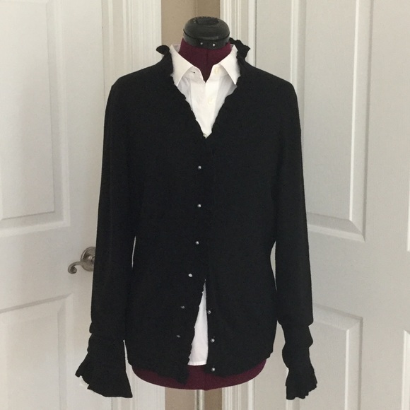Lilly Pulitzer black ruffle cardigan, Size Large